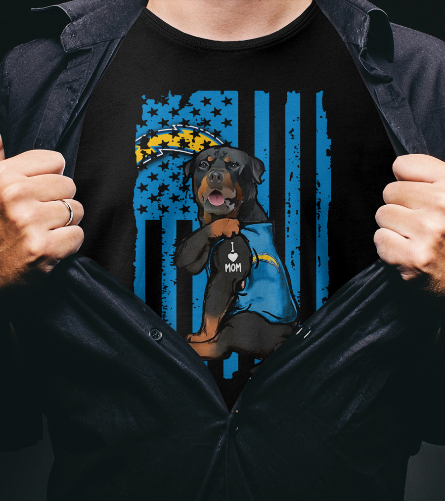 Rottweiler I Love Mom Los Angeles Chargers Blue Flag T-Shirt