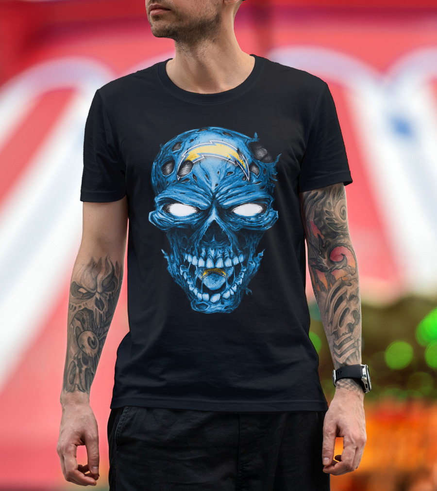 Skull Los Angeles Chargers Lightning Bolt Blue Halloween T-Shirt