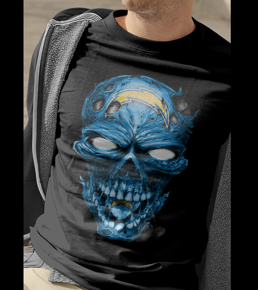 Skull Los Angeles Chargers Lightning Bolt Blue Halloween T-Shirt