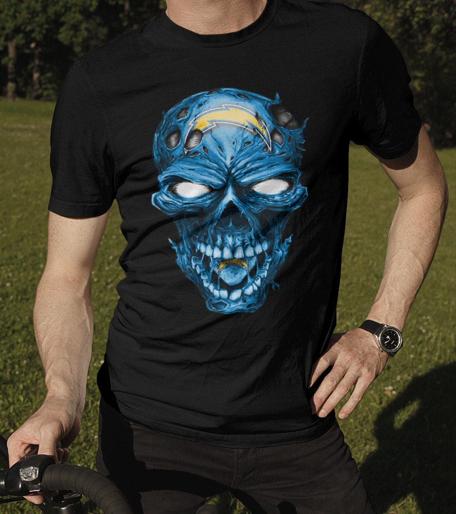 Skull Los Angeles Chargers Lightning Bolt Blue Halloween T-Shirt