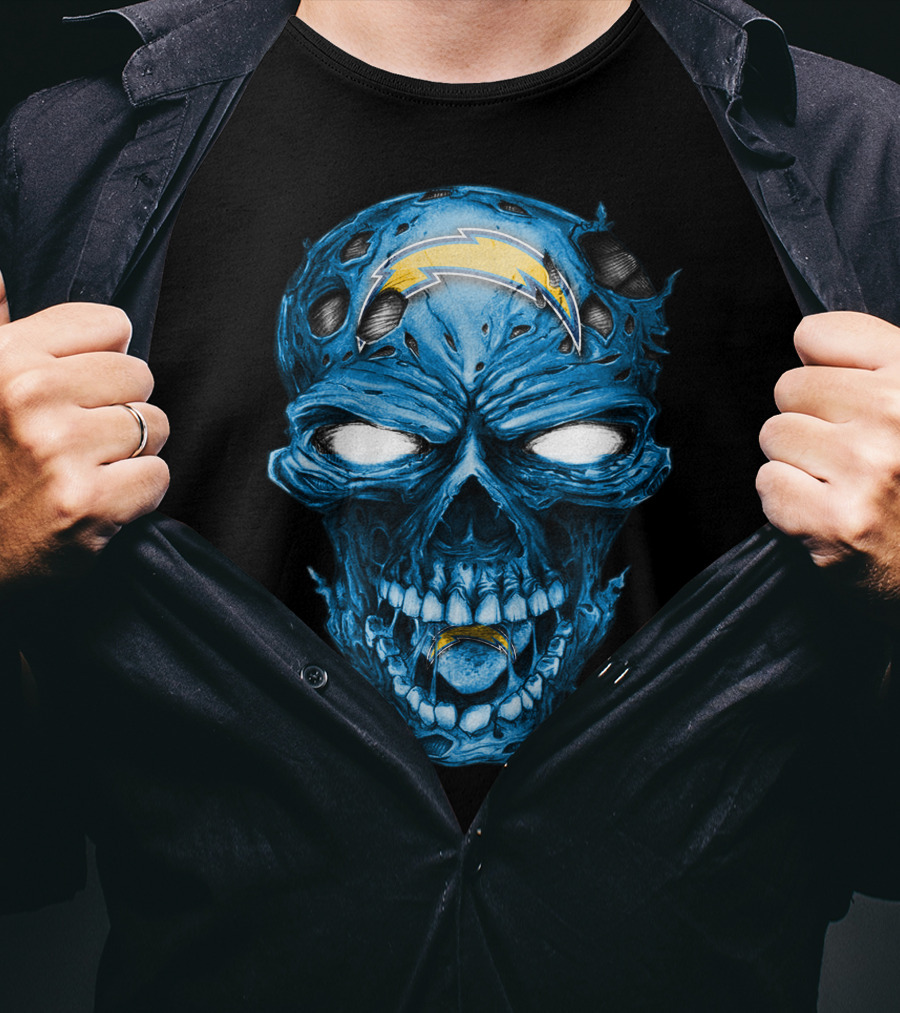 Skull Los Angeles Chargers Lightning Bolt Blue Halloween T-Shirt