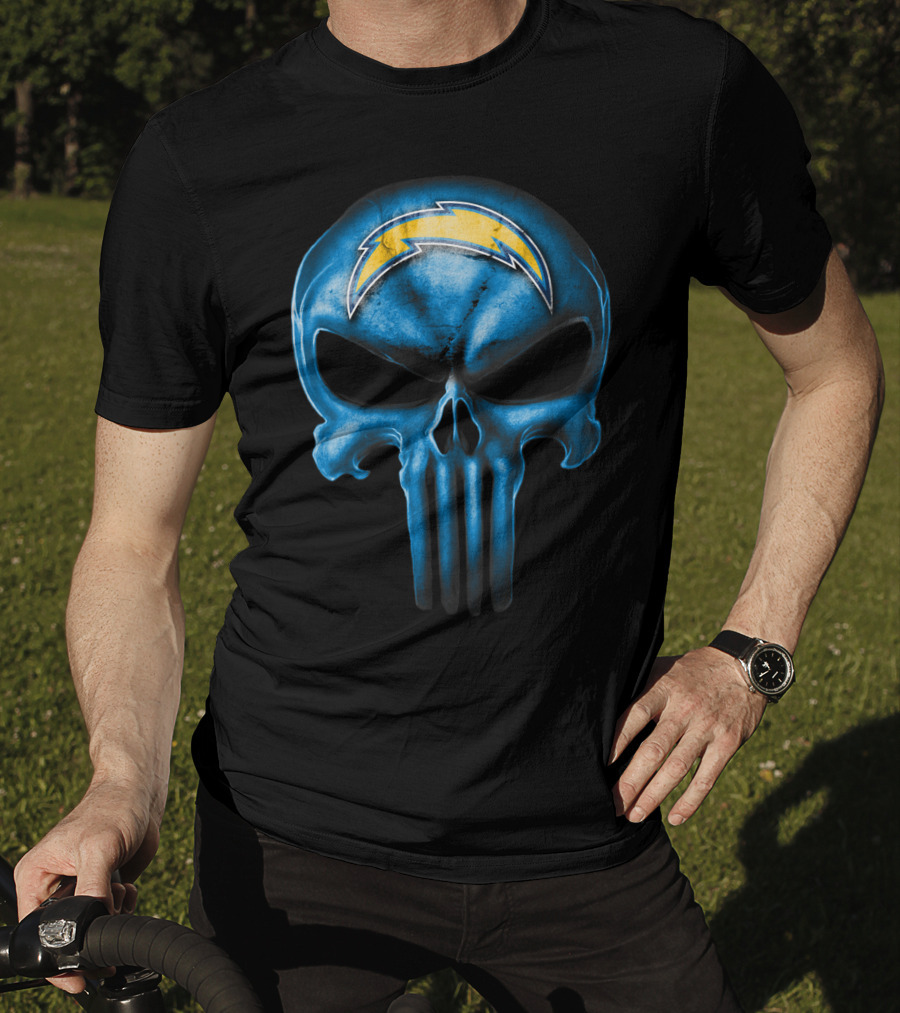 Skull Los Angeles Chargers Blue Punisher T-Shirt