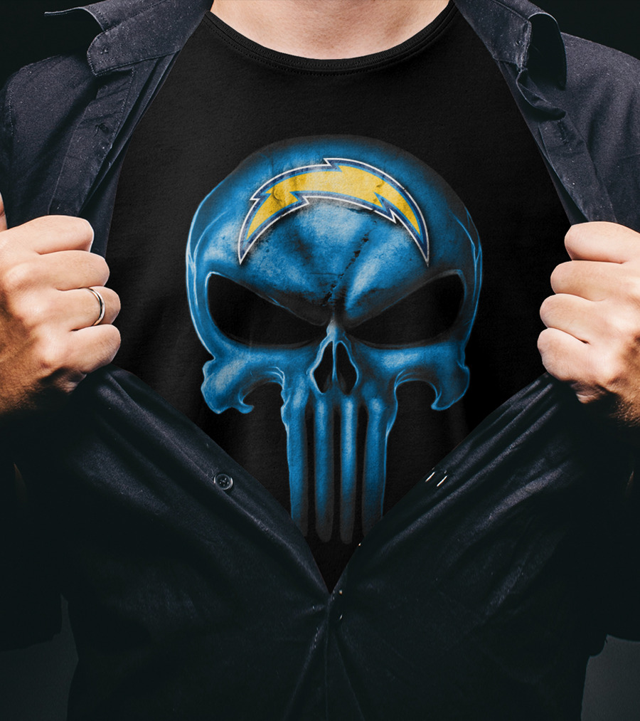 Skull Los Angeles Chargers Blue Punisher T-Shirt