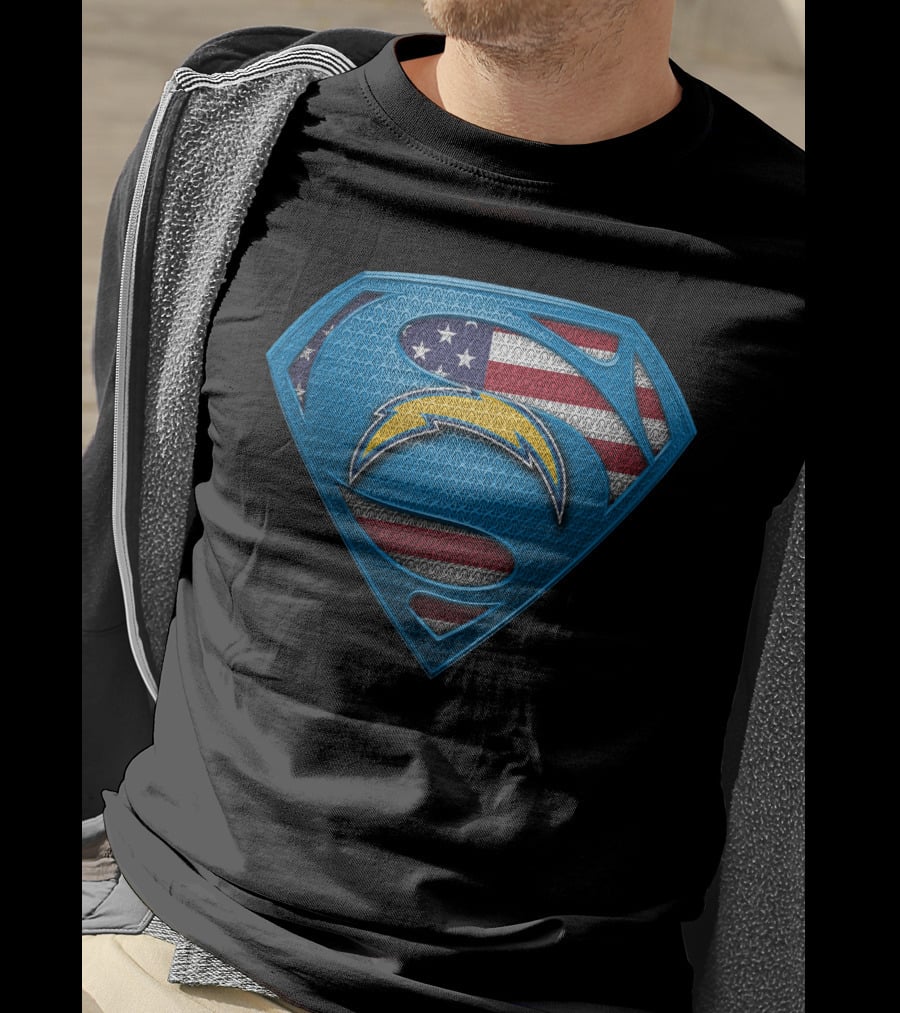 Los Angeles Chargers Superman Logo American Flag T-Shirt