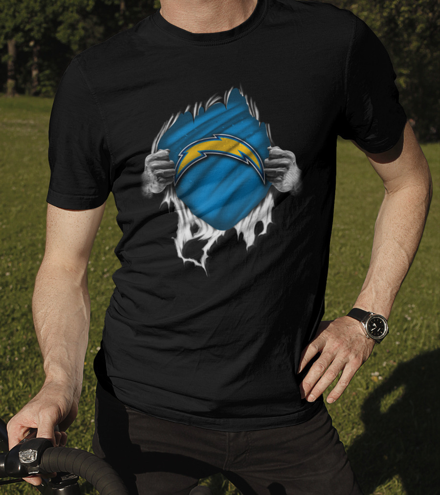 Torn Los Angeles Chargers Lightning Bolt Reveal T-Shirt
