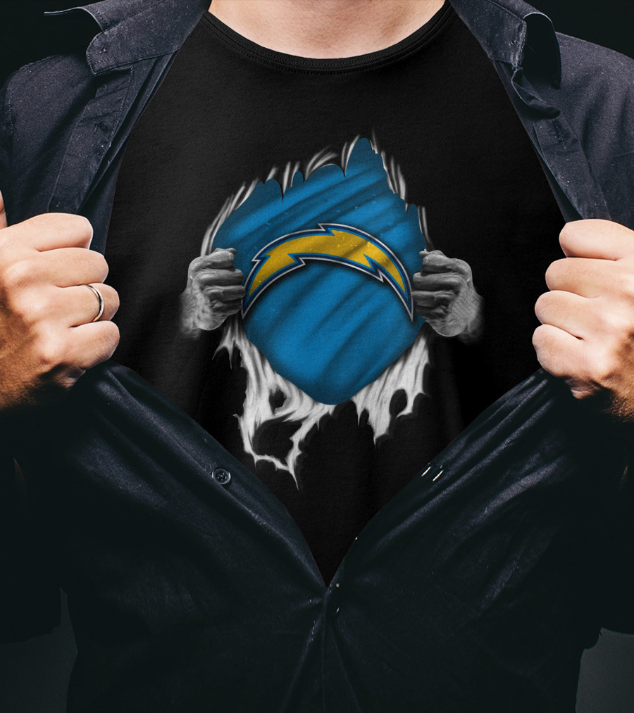 Torn Los Angeles Chargers Lightning Bolt Reveal T-Shirt