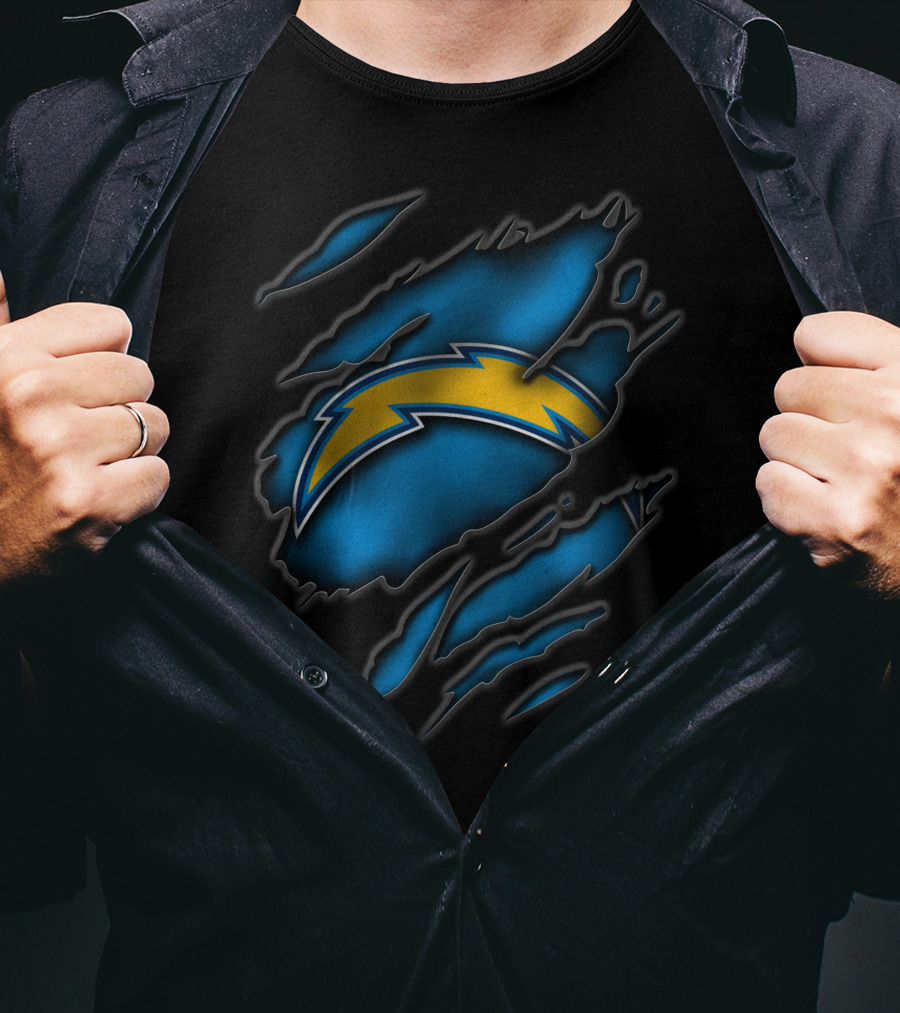 Torn Los Angeles Chargers Lightning Bolt Ripped Blue Claw Marks T-Shirt