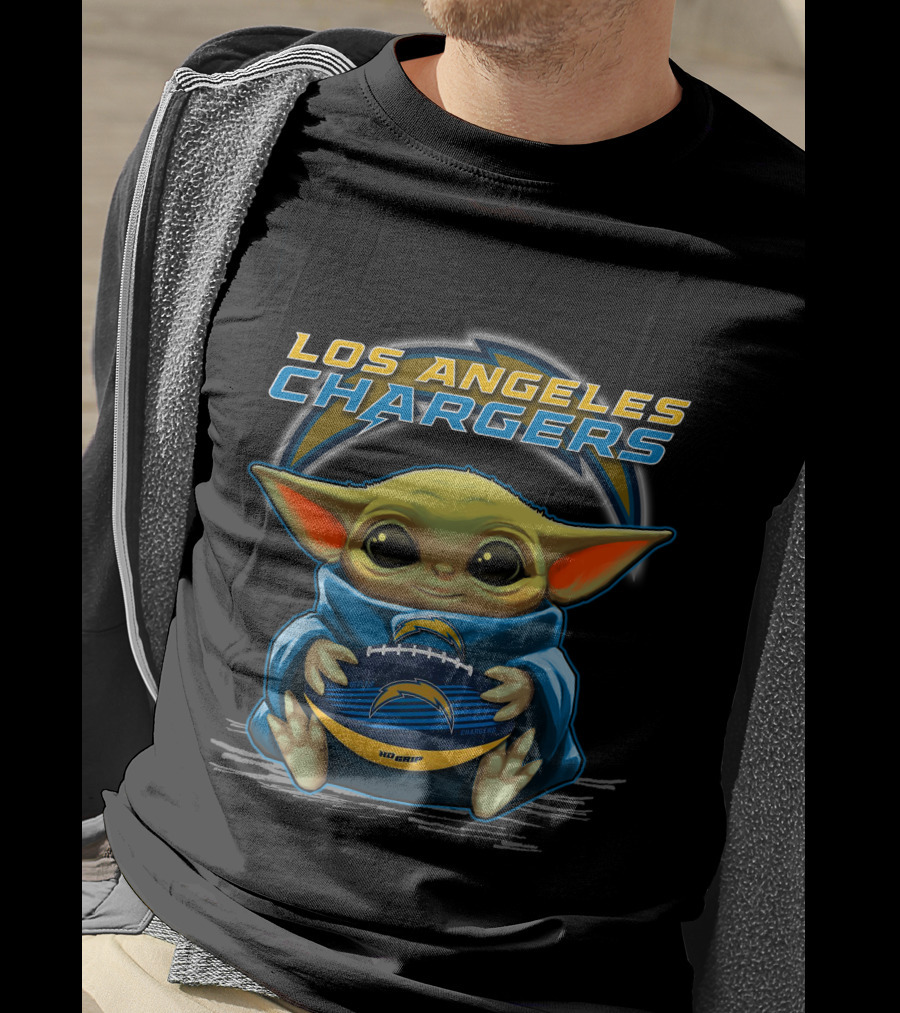 Los Angeles Chargers Baby Yoda Holding Football T-Shirt