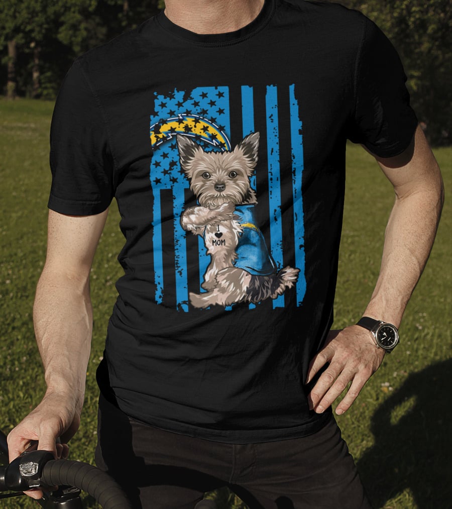 Yorkshire Terrier I Love Mom Los Angeles Chargers T-Shirt