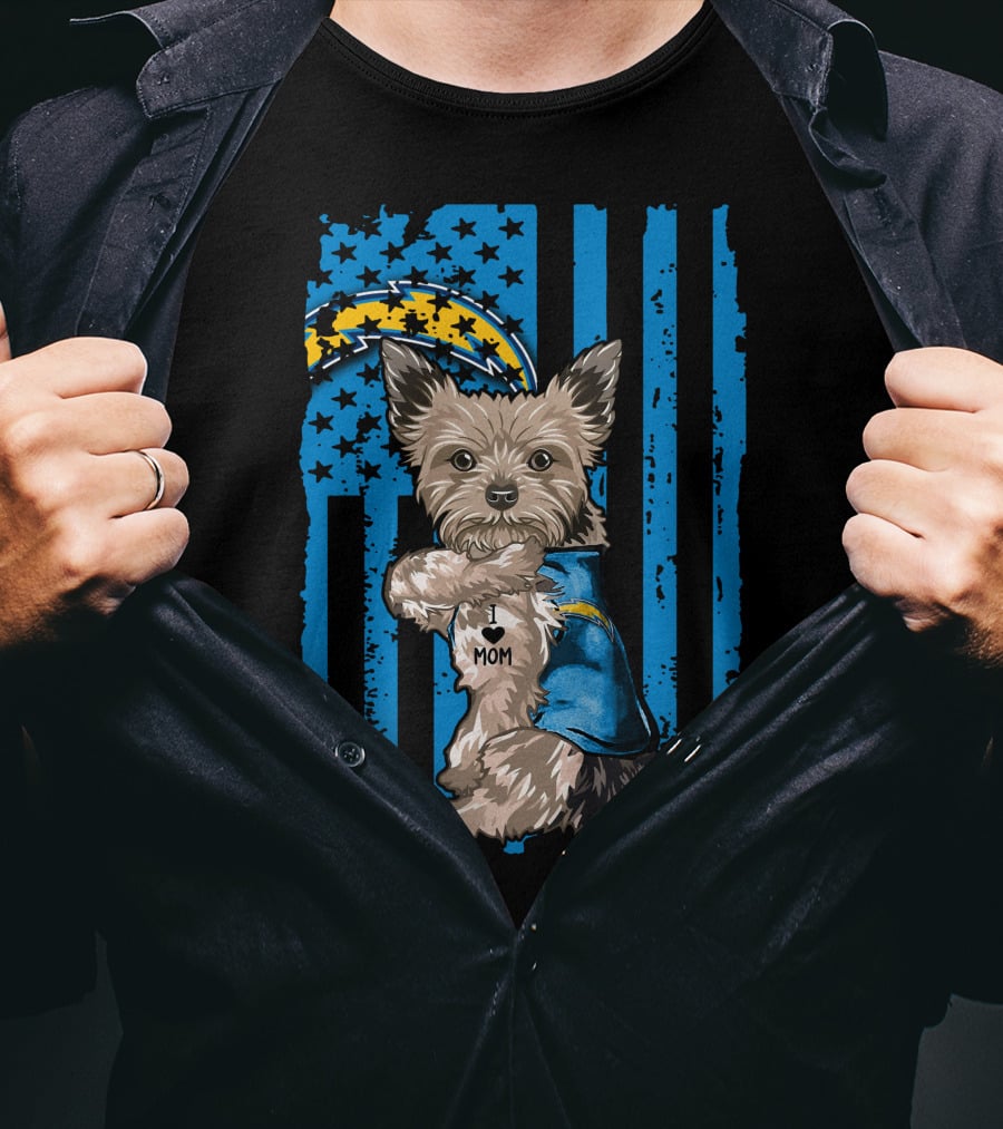 Yorkshire Terrier I Love Mom Los Angeles Chargers T-Shirt