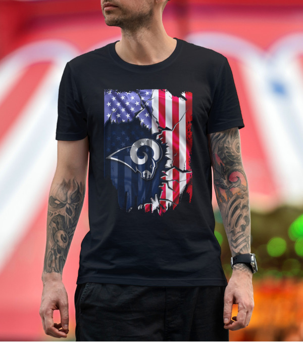 Premium T-Shirt: American Flag Los Angeles Rams T-Shirt American Flag Los Angeles Rams T-Shirt
