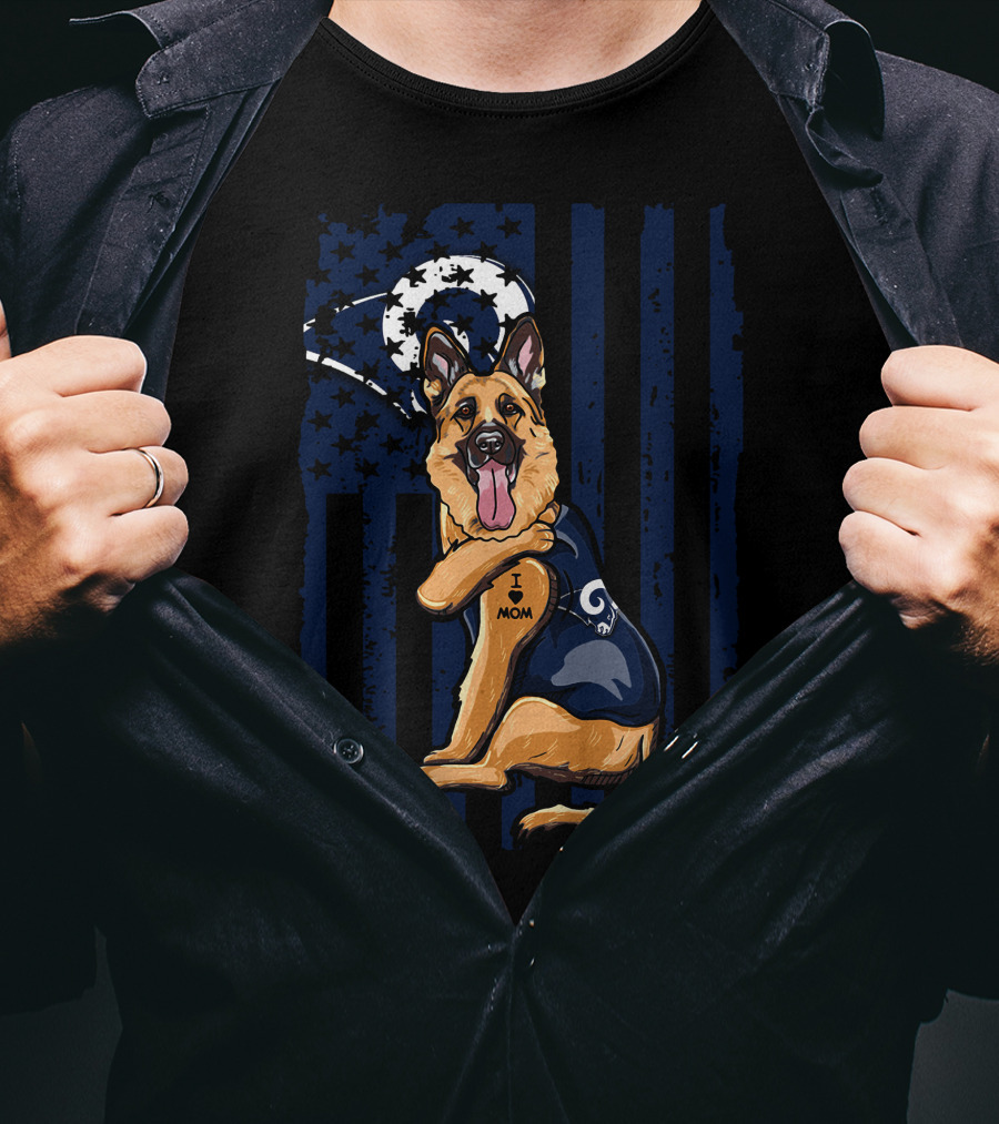 German Shepherd I Love Mom Los Angeles Rams Fan T-Shirt