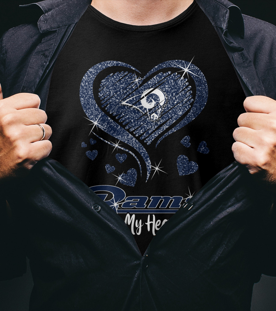 Rams In My Heart Los Angeles Football Team Sparkling Heart T-Shirt