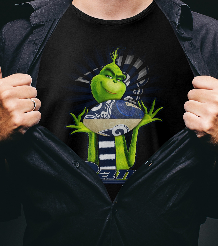 Grinch Holding Los Angeles Rams Football T-Shirt