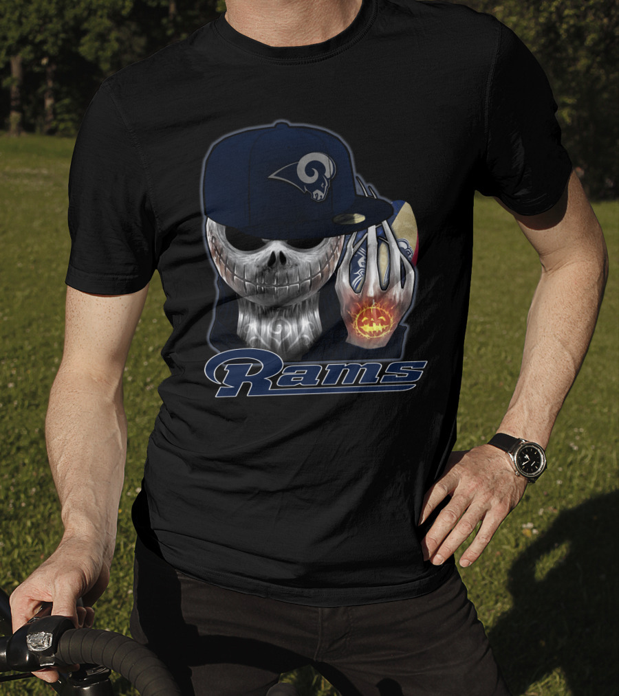 Jackskull Los Angeles Rams Halloween Skull Cap Football T-Shirt