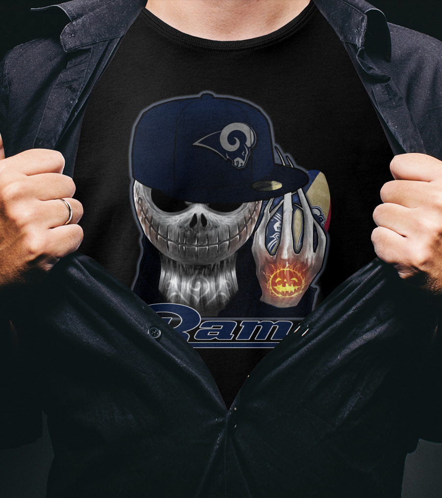 Jackskull Los Angeles Rams Halloween Skull Cap Football T-Shirt