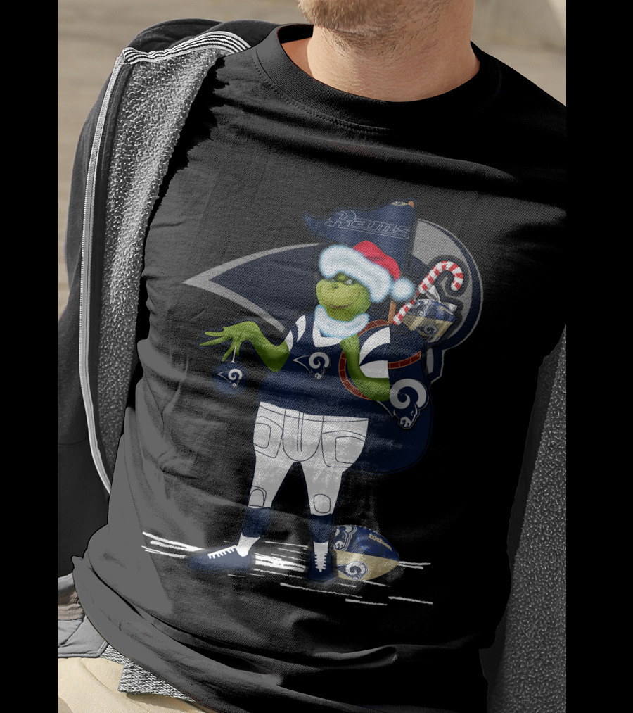 Grinchxmas Los Angeles Rams Football Santa And Candy Cane T-Shirt