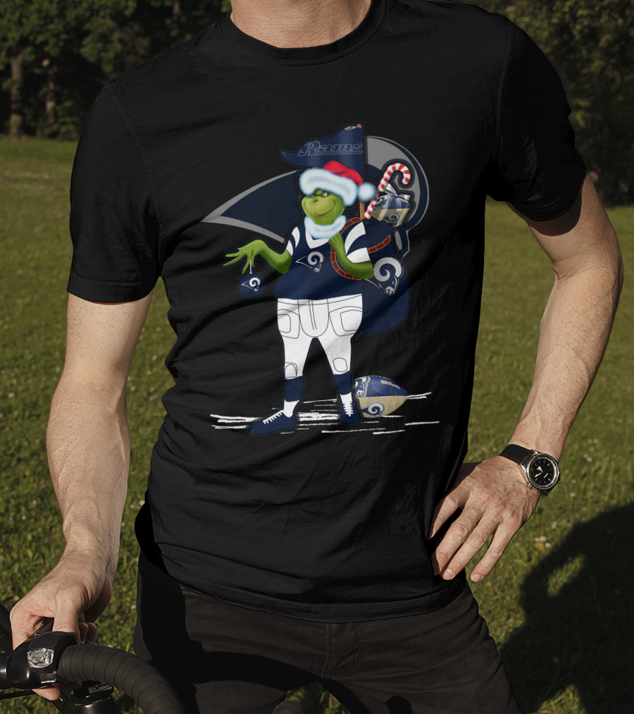 Grinchxmas Los Angeles Rams Football Santa And Candy Cane T-Shirt