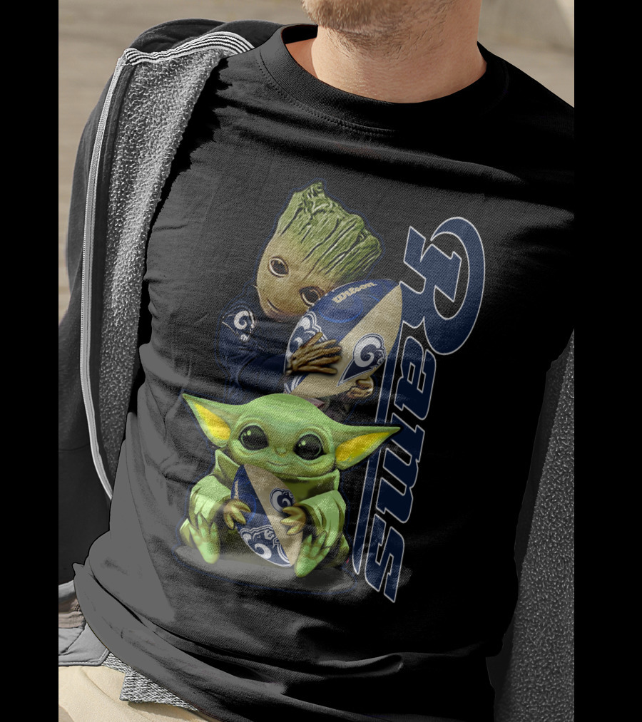Groot And Baby Yoda With Rams Football Los Angeles Grzd T-Shirt