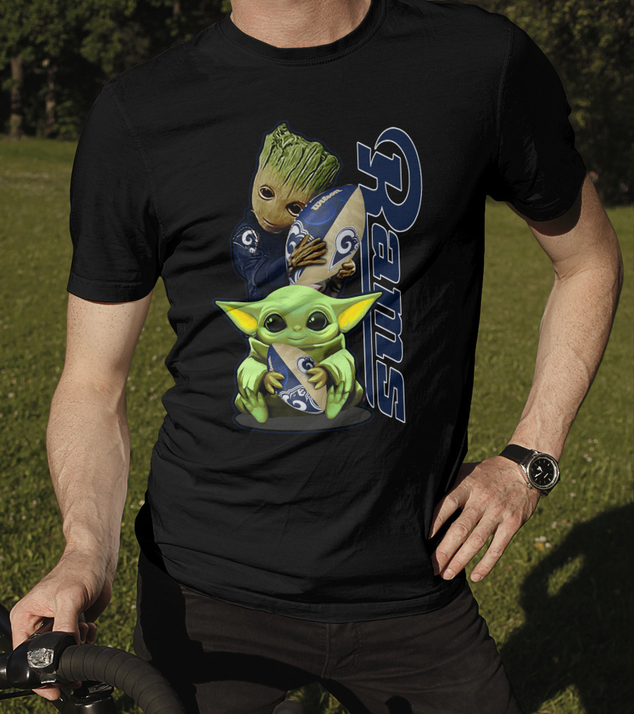 Groot And Baby Yoda With Rams Football Los Angeles Grzd T-Shirt