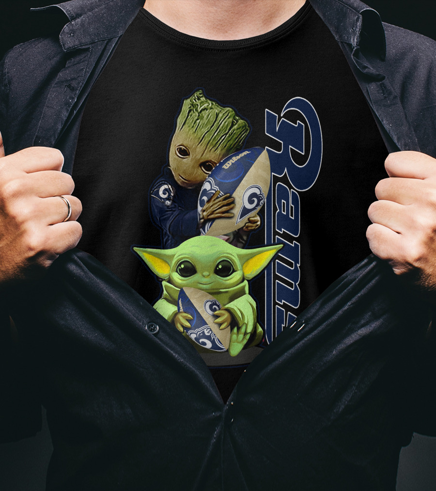 Groot And Baby Yoda With Rams Football Los Angeles Grzd T-Shirt