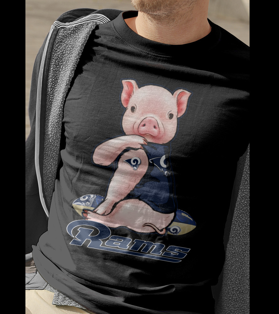 Pig In Los Angeles Rams Jersey With Football T-Shirt