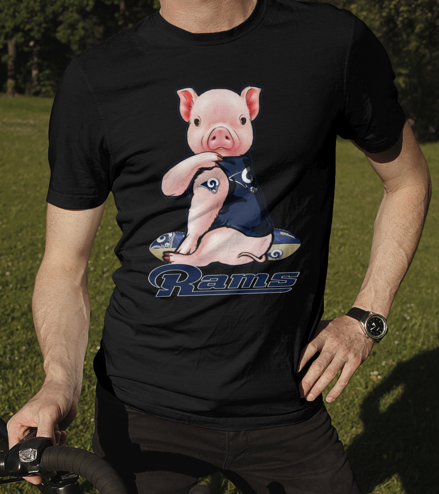 Pig In Los Angeles Rams Jersey With Football T-Shirt