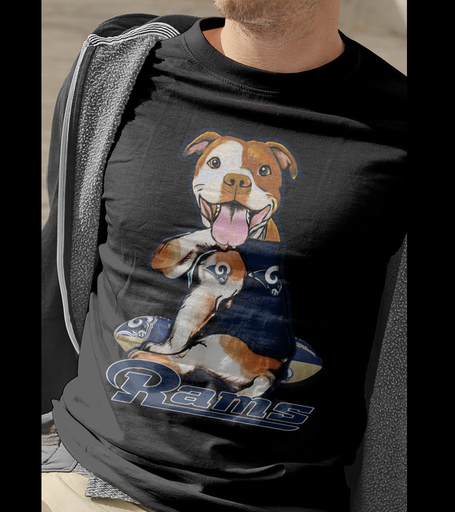 Pittbull Los Angeles Rams Cute Mascot Playful Dog Football Fan T-Shirt