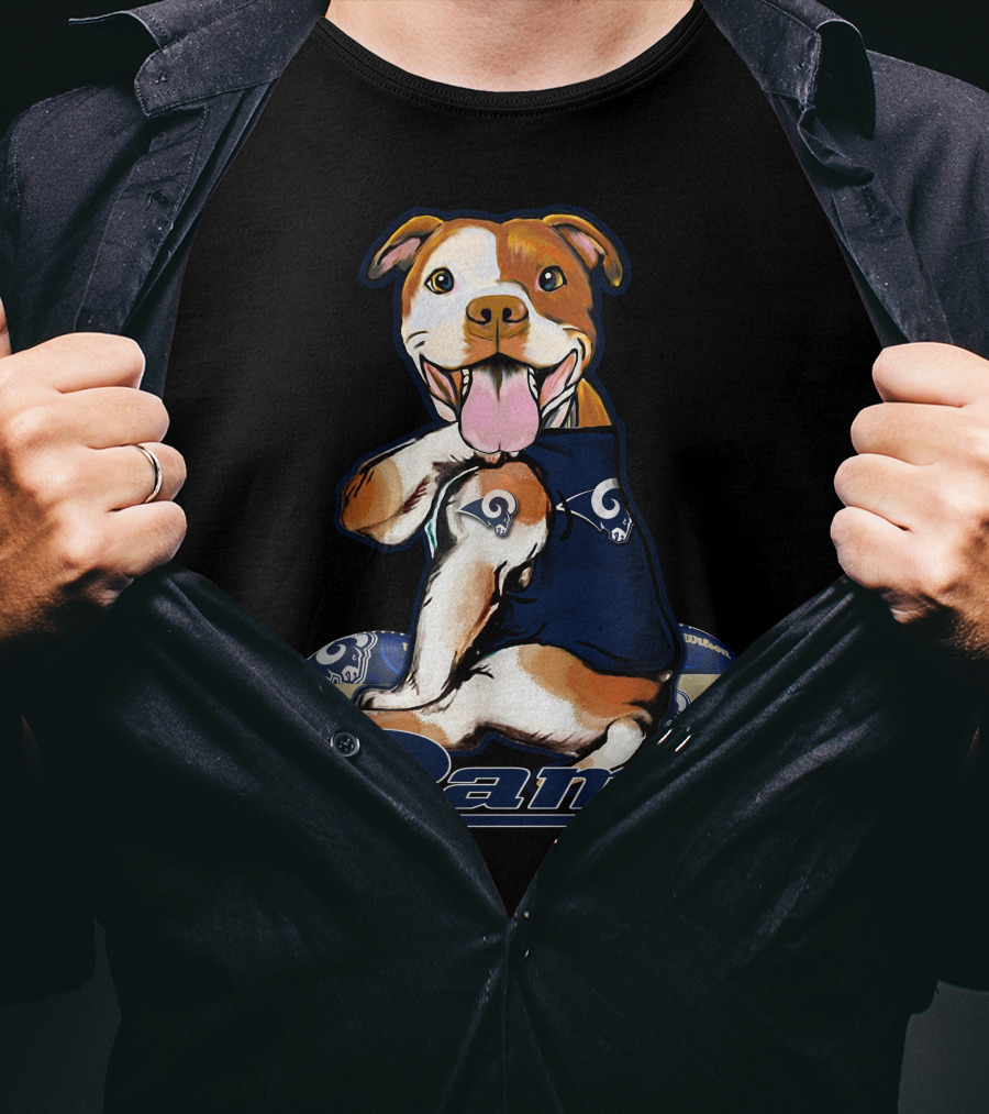 Pittbull Los Angeles Rams Cute Mascot Playful Dog Football Fan T-Shirt