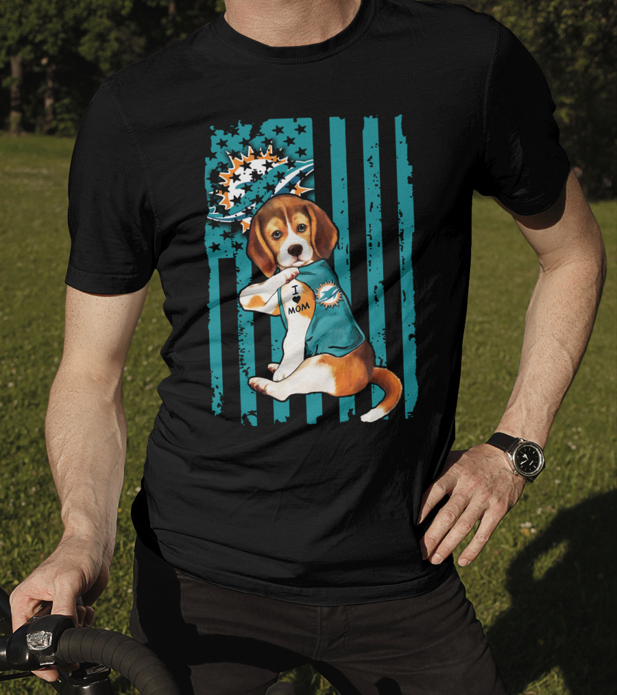Beagle Miami Dolphins I Love Mom T-Shirt