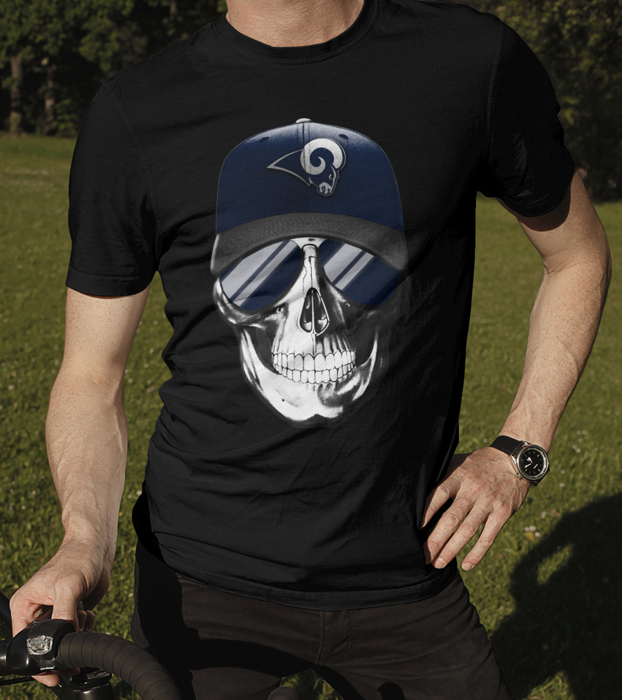 Los Angeles Rams Skull With Hat And Sunglasses T-Shirt