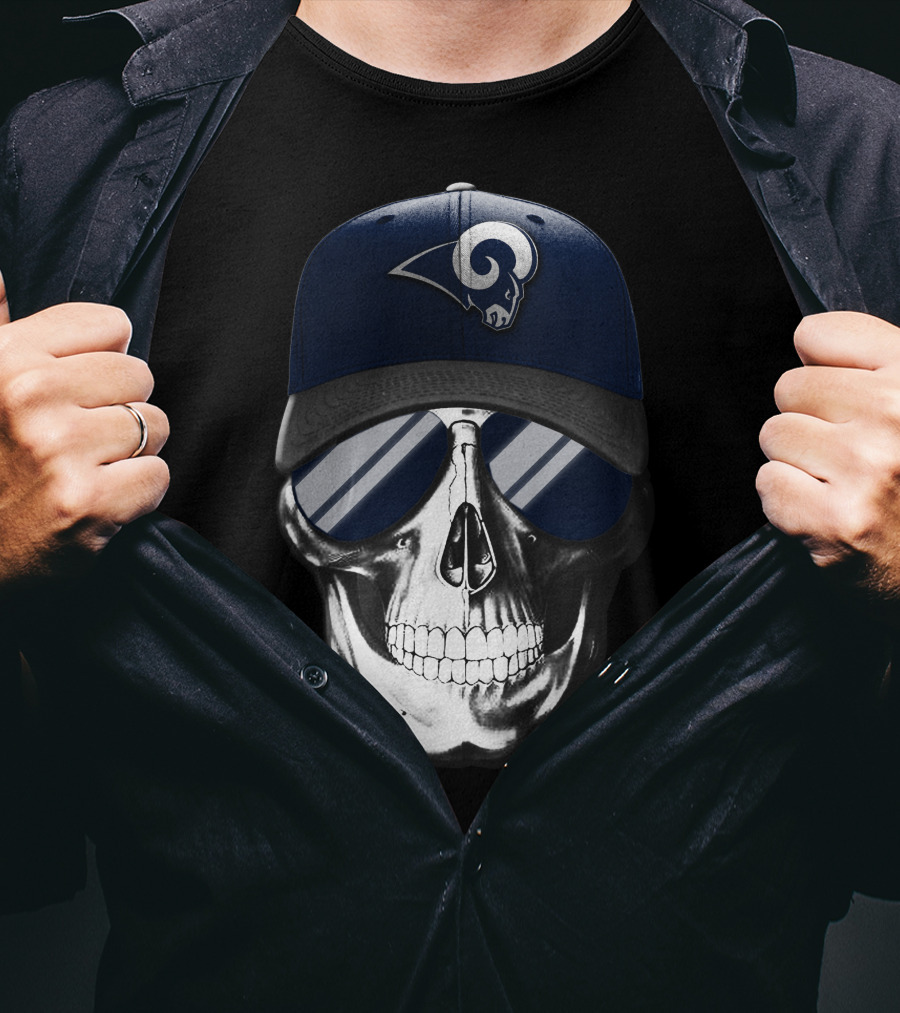 Los Angeles Rams Skull With Hat And Sunglasses T-Shirt