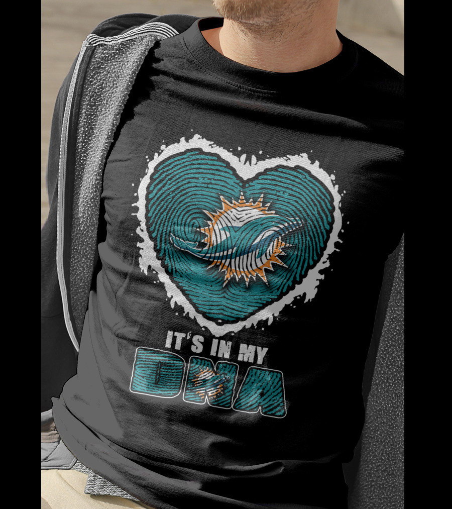 It's In My DNA Miami Dolphins Heart Fingerprint T-Shirt