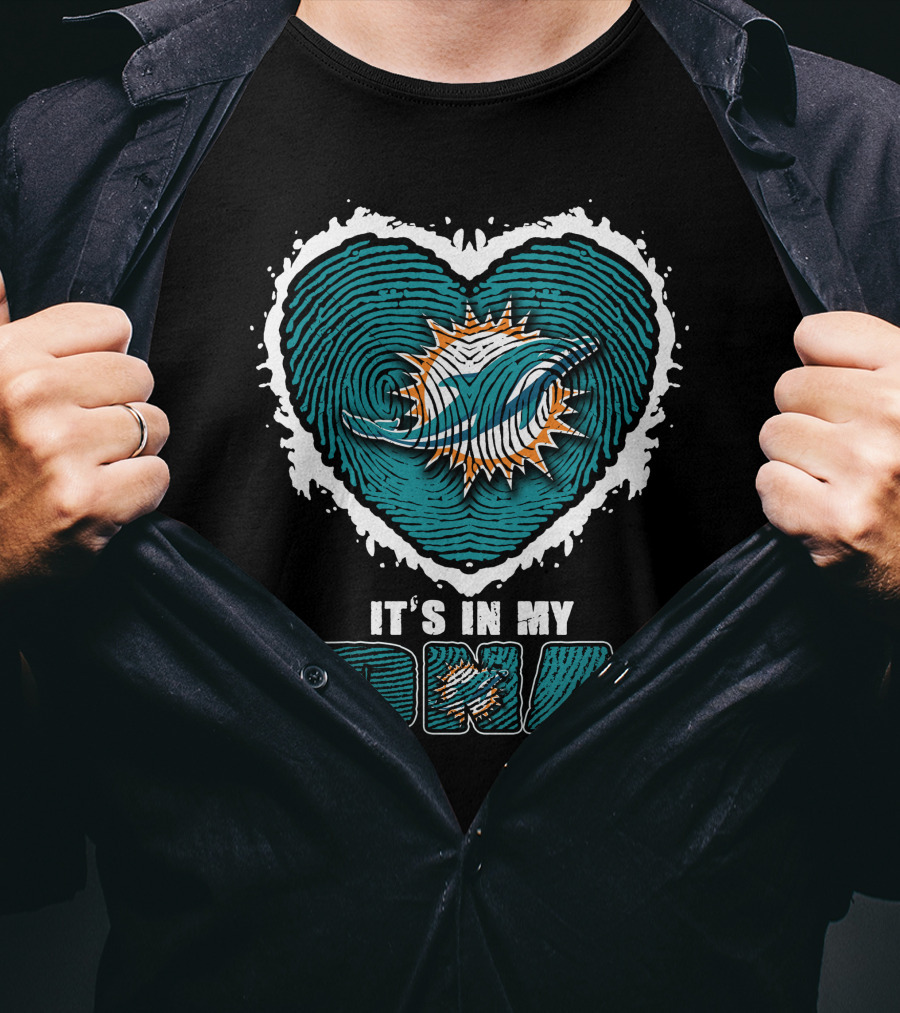It's In My DNA Miami Dolphins Heart Fingerprint T-Shirt