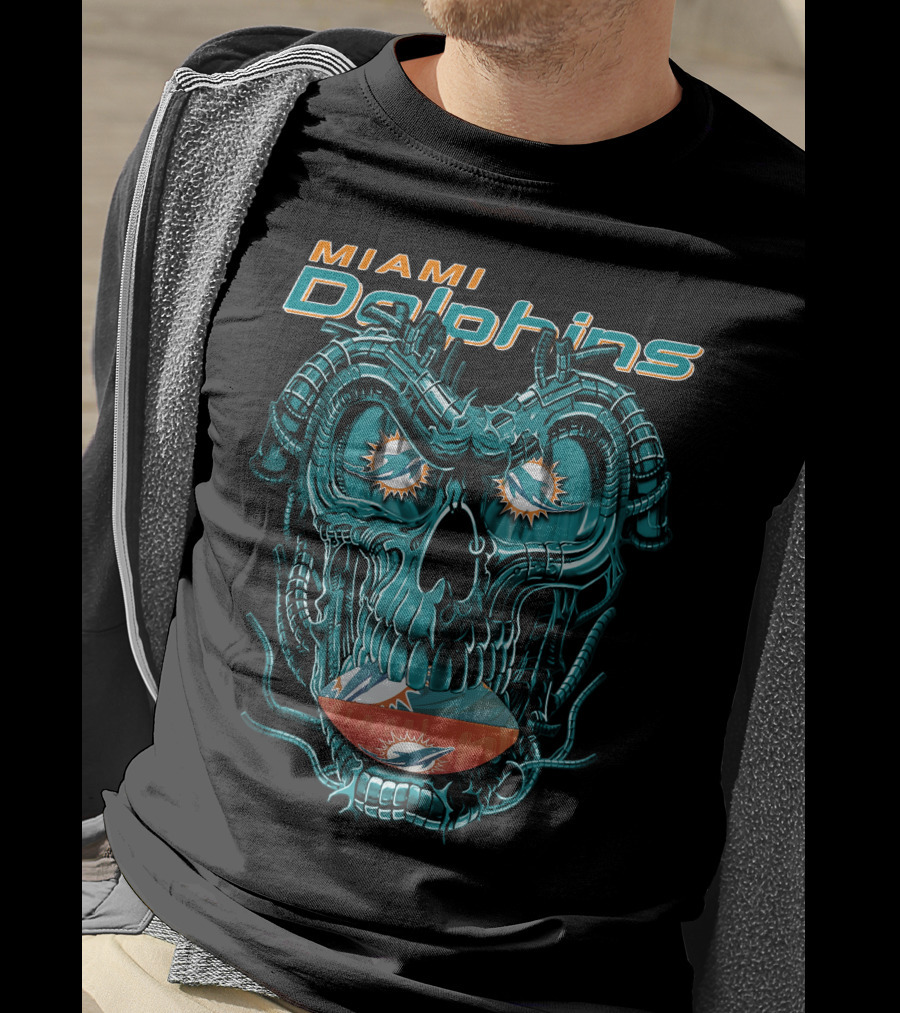 Miami Dolphins Dragonskull Fusion Football T-Shirt
