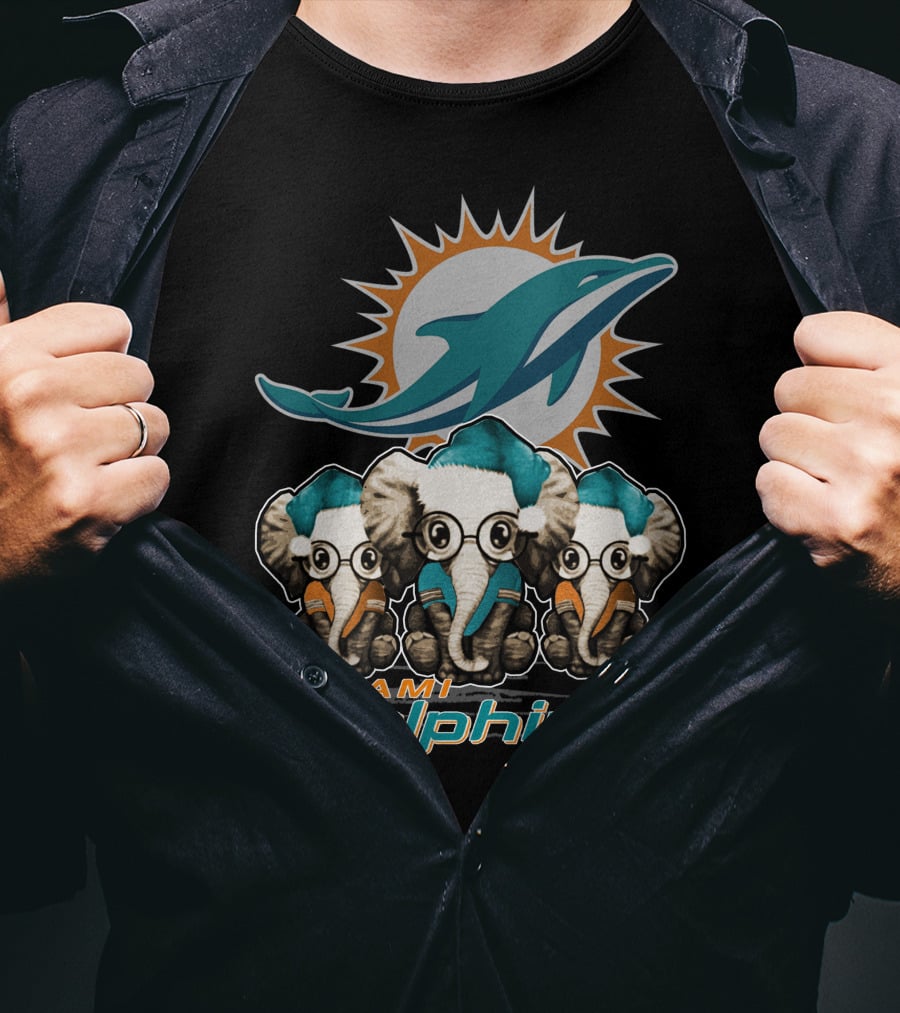 Miami Dolphins Christmas Elephants T-Shirt