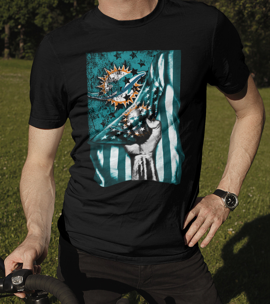 Miami Dolphins American Flag Fist T-Shirt