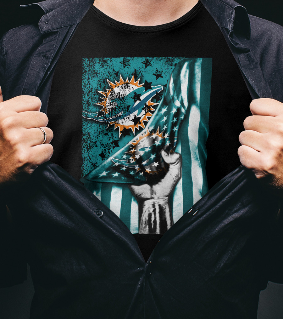 Miami Dolphins American Flag Fist T-Shirt