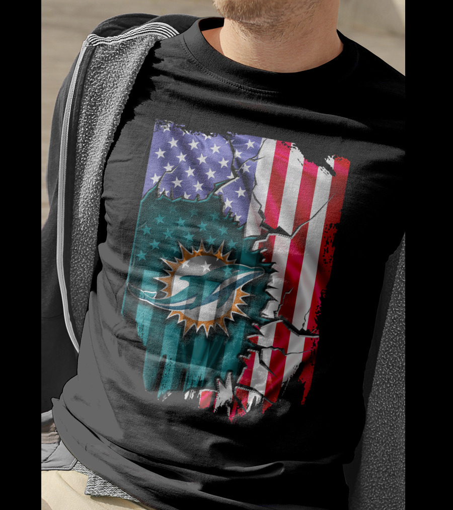 USA Flag Miami Dolphins Logo Cracked Effect T-Shirt
