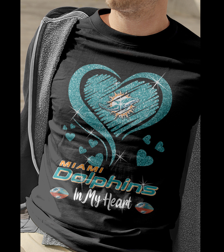 Miami Dolphins Heart Sparkle T-Shirt