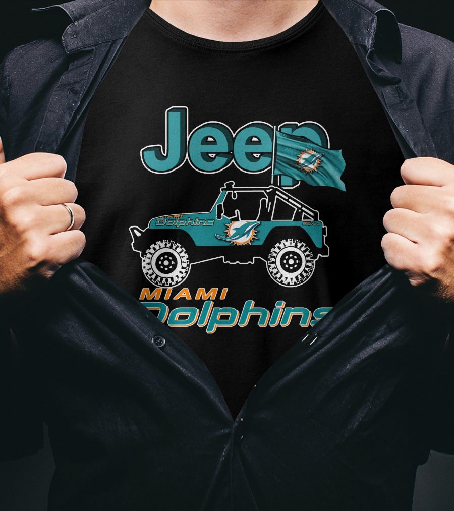 Jeep Miami Dolphins Flag Logo Off-Road Vehicle T-Shirt
