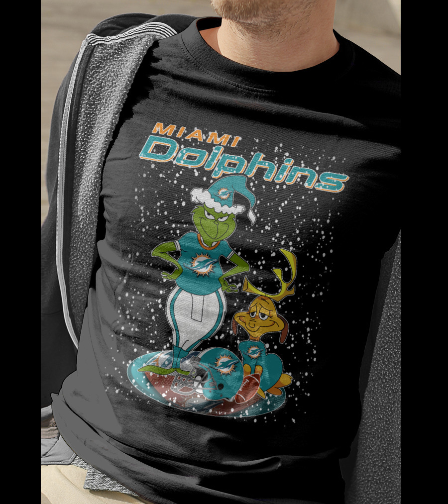Grinchxmas Miami Dolphins Holiday Football T-Shirt