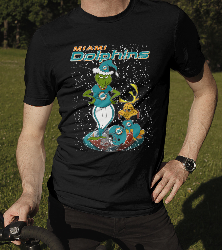 Grinchxmas Miami Dolphins Holiday Football T-Shirt