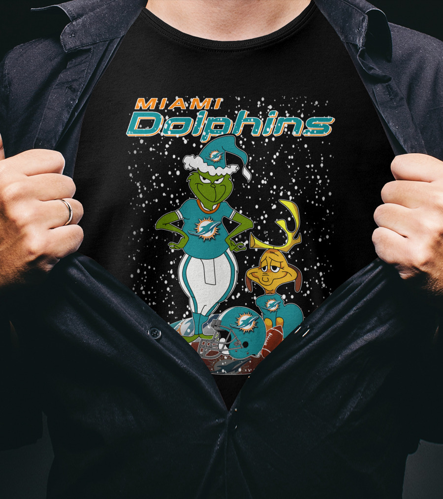 Grinchxmas Miami Dolphins Holiday Football T-Shirt