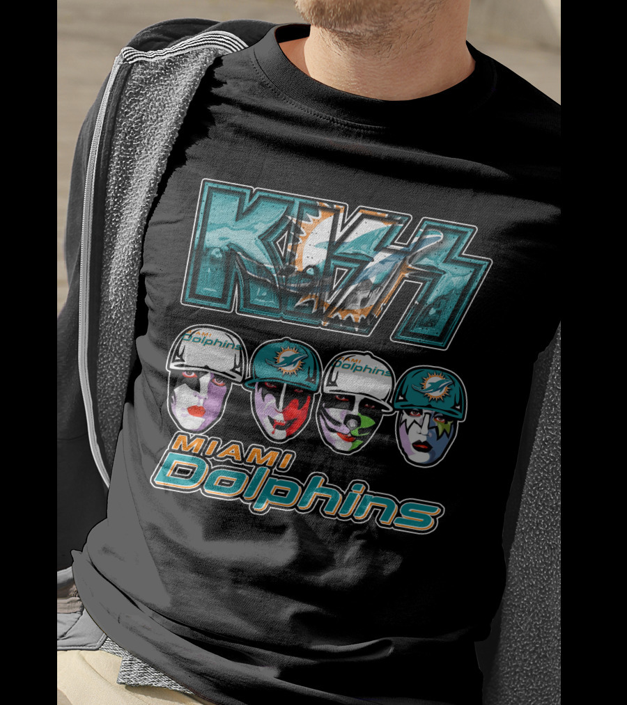 Kiss Miami Dolphins Face Paint Characters With Football Helmets T-Shirt