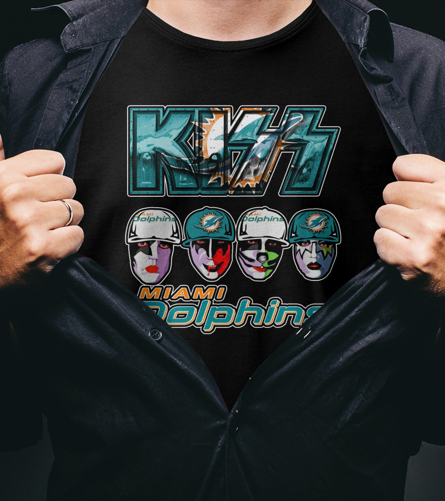 Kiss Miami Dolphins Face Paint Characters With Football Helmets T-Shirt