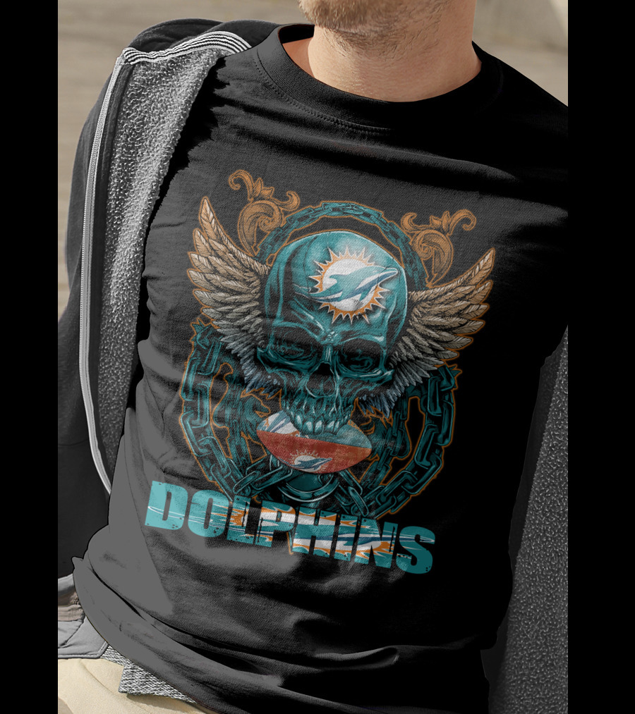 Dolphins Skullfb Miami Dolphins Winged Skull T-Shirt