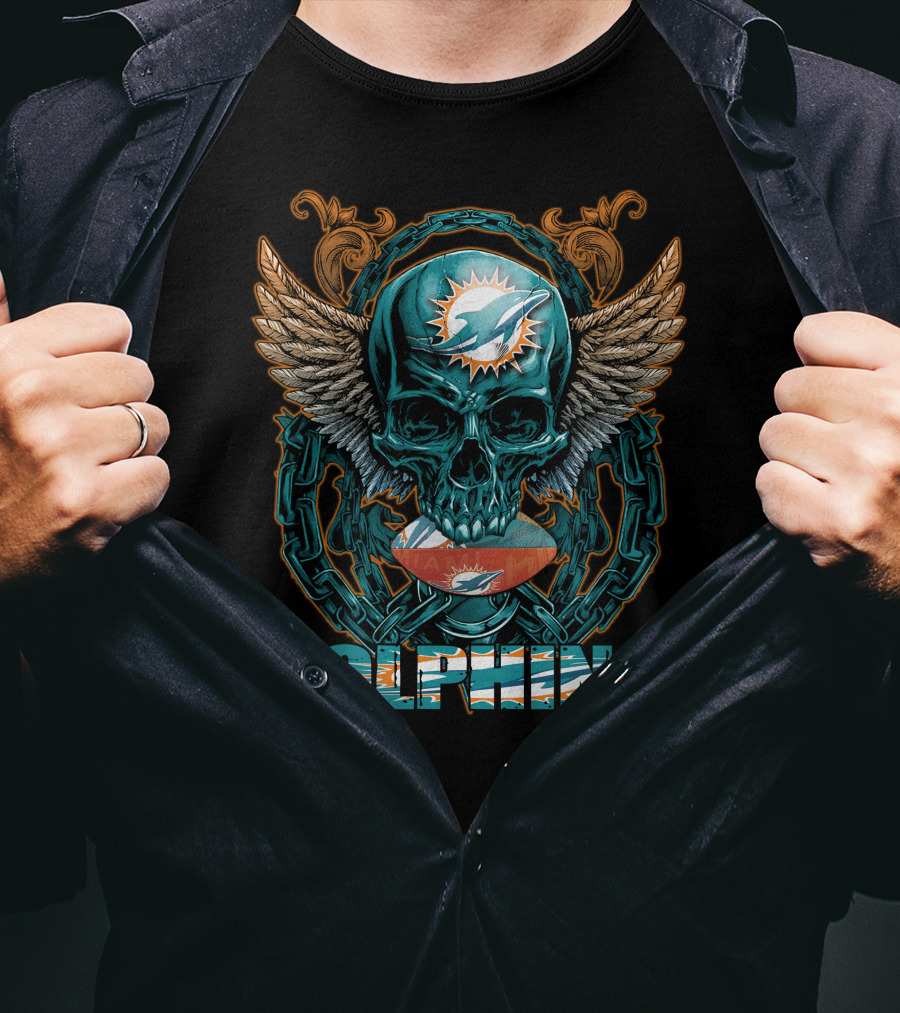 Dolphins Skullfb Miami Dolphins Winged Skull T-Shirt