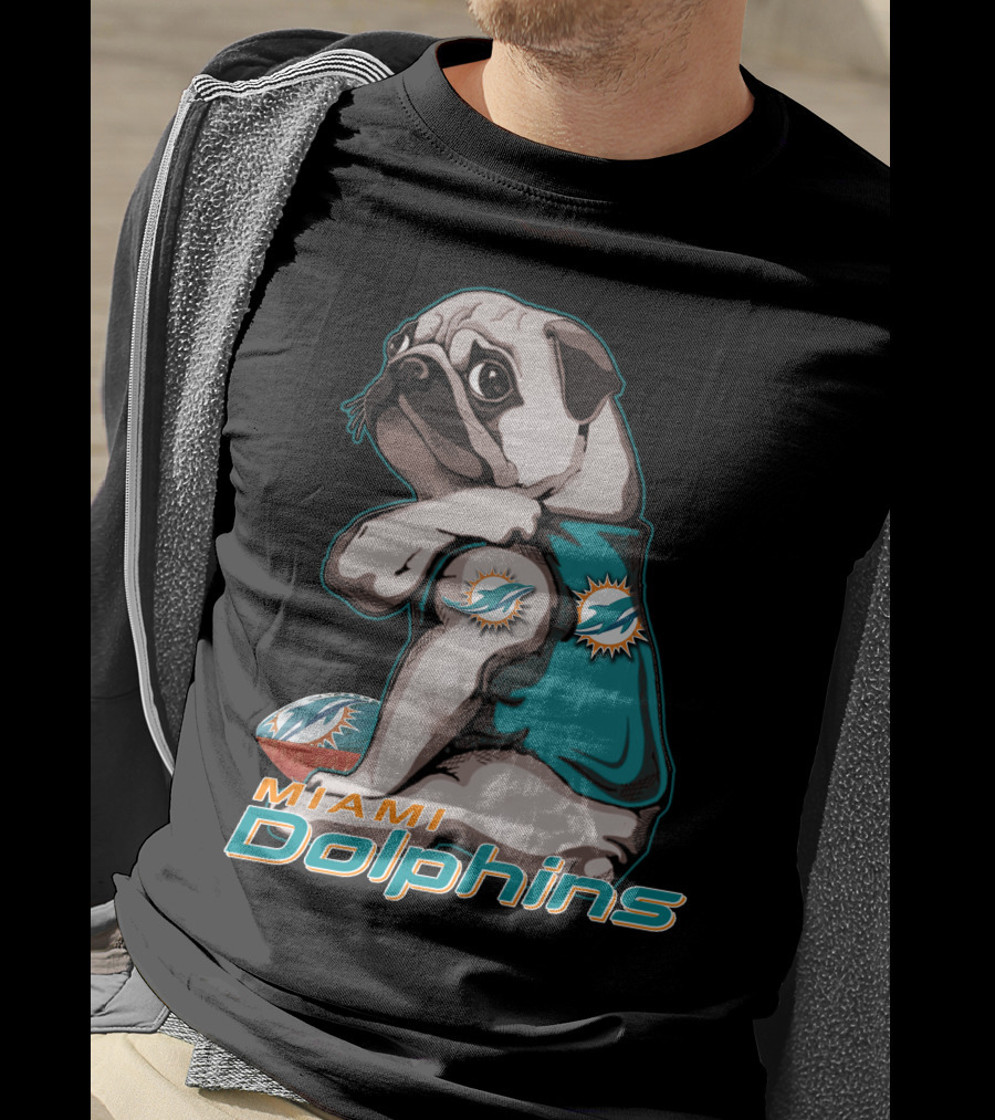 Miami Dolphins Pug Football T-Shirt