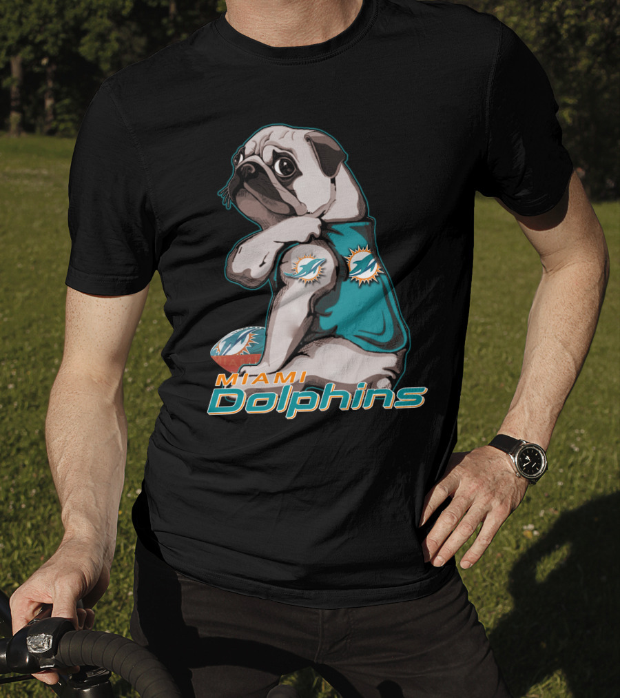 Miami Dolphins Pug Football T-Shirt